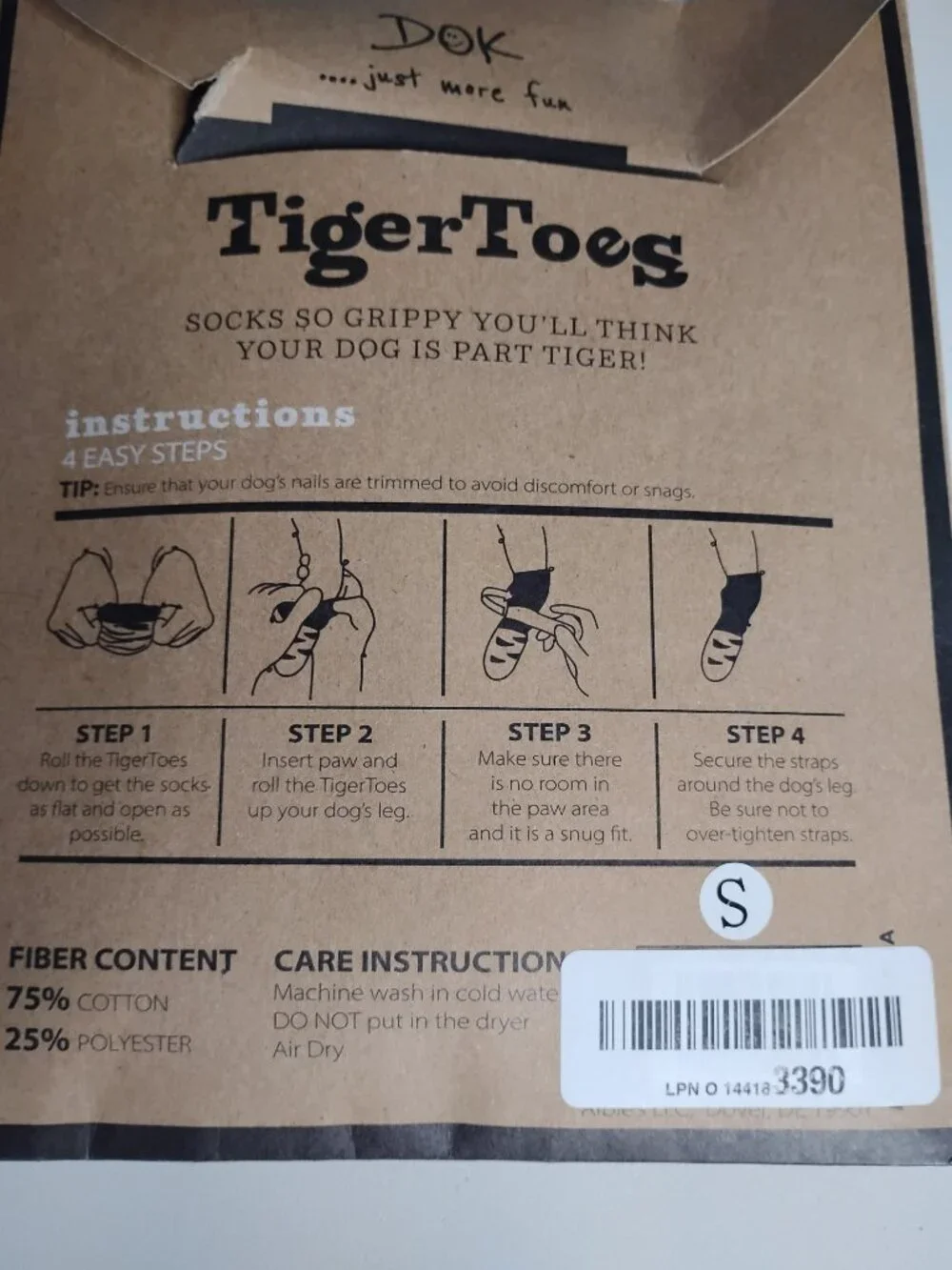 TigerToes DOK Premium Grip Socks for Dogs Small 4 Pack Black Gray Maximum Grip